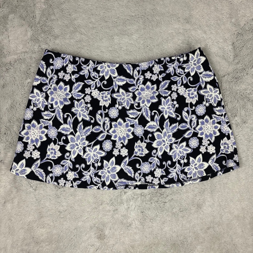 L.L.Bean Women's Floral Swim Skirt Skort Size 18 Black Purple White‎ UPF 50+